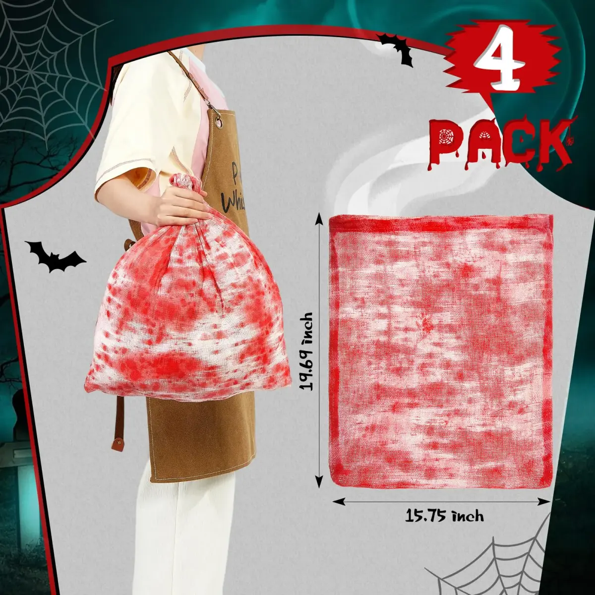 Arrowbash Halloween Bloody Drawstring Treat Bags 50cm (20in) | Horror Bloody Style with Realistic Splatter - view 2