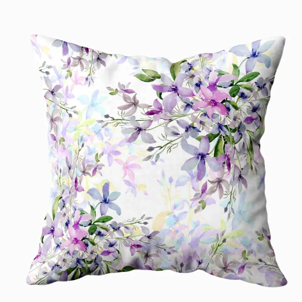 Shorping Wild Flowers Throw Pillow Cover 18x18 Inch | Watercolor Floral Cushion Cover for Home & Sofa - main product image