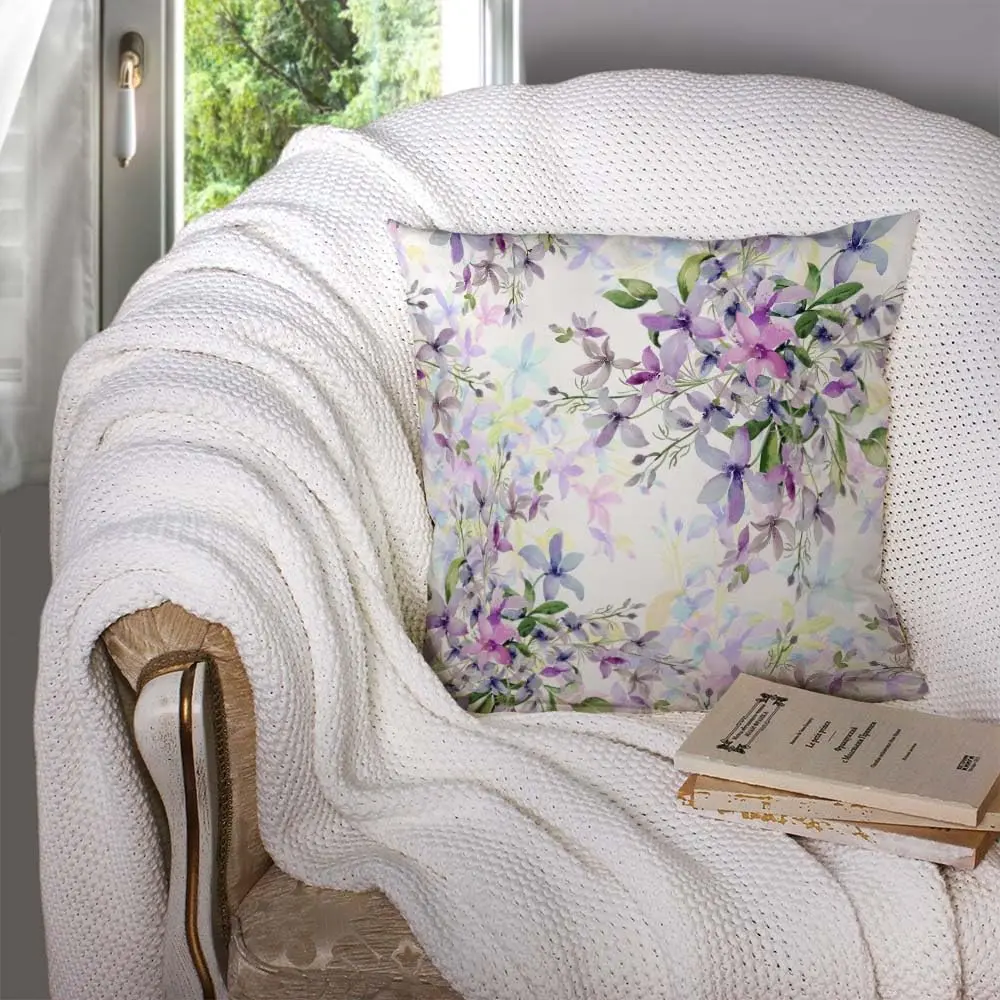 Shorping Wild Flowers Throw Pillow Cover 18x18 Inch | Watercolor Floral Cushion Cover for Home & Sofa - view 5