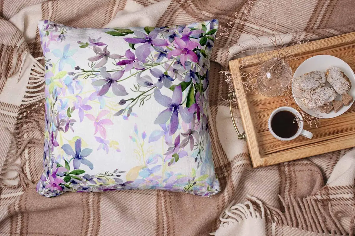 Shorping Wild Flowers Throw Pillow Cover 18x18 Inch | Watercolor Floral Cushion Cover for Home & Sofa - view 6