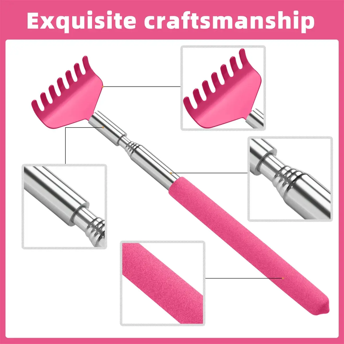 Kuvvfe Extendable Back Scratcher 2 Pack 27 inches (68.58 cm) | Stainless Steel Telescoping with Rubber Grip - view 5