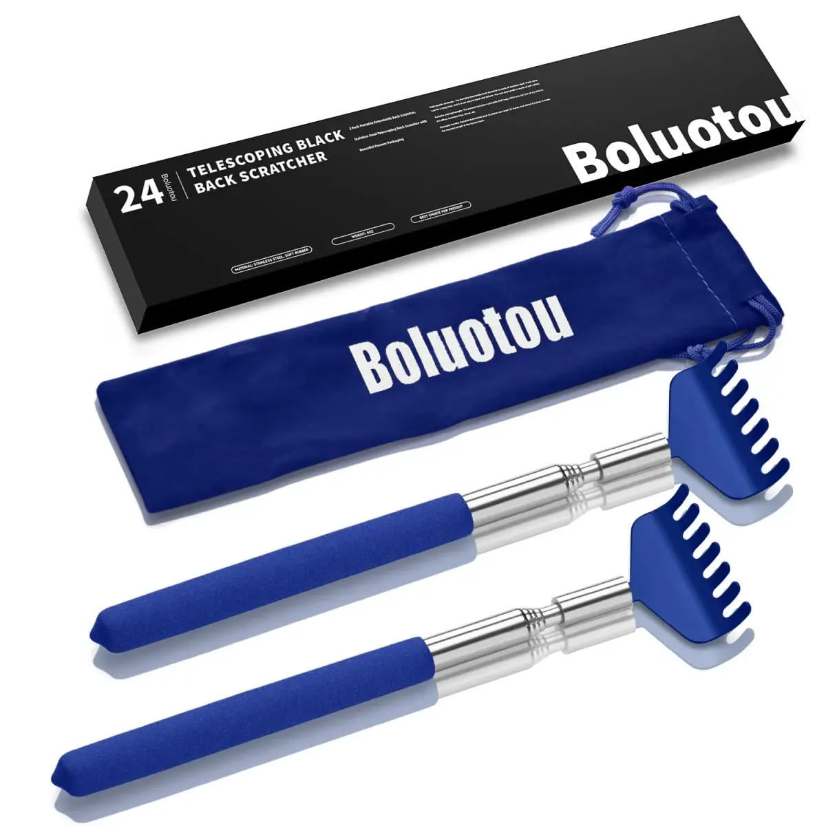 Kuvvfe Extendable Back Scratcher 2 Pack 61cm (24 Inch) | Stainless Steel Telescoping with Soft Rubber Grip - main product image