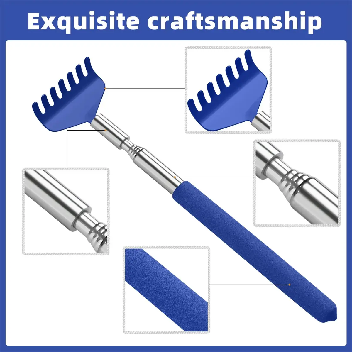 Kuvvfe Extendable Back Scratcher 2 Pack 61cm (24 Inch) | Stainless Steel Telescoping with Soft Rubber Grip - view 6