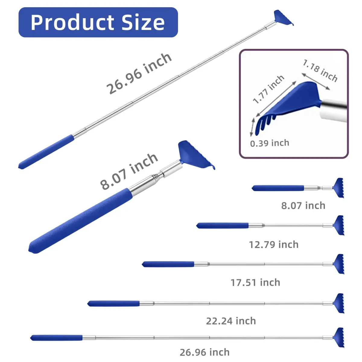 Kuvvfe Extendable Back Scratcher 2 Pack 61cm (24 Inch) | Stainless Steel Telescoping with Soft Rubber Grip - view 3