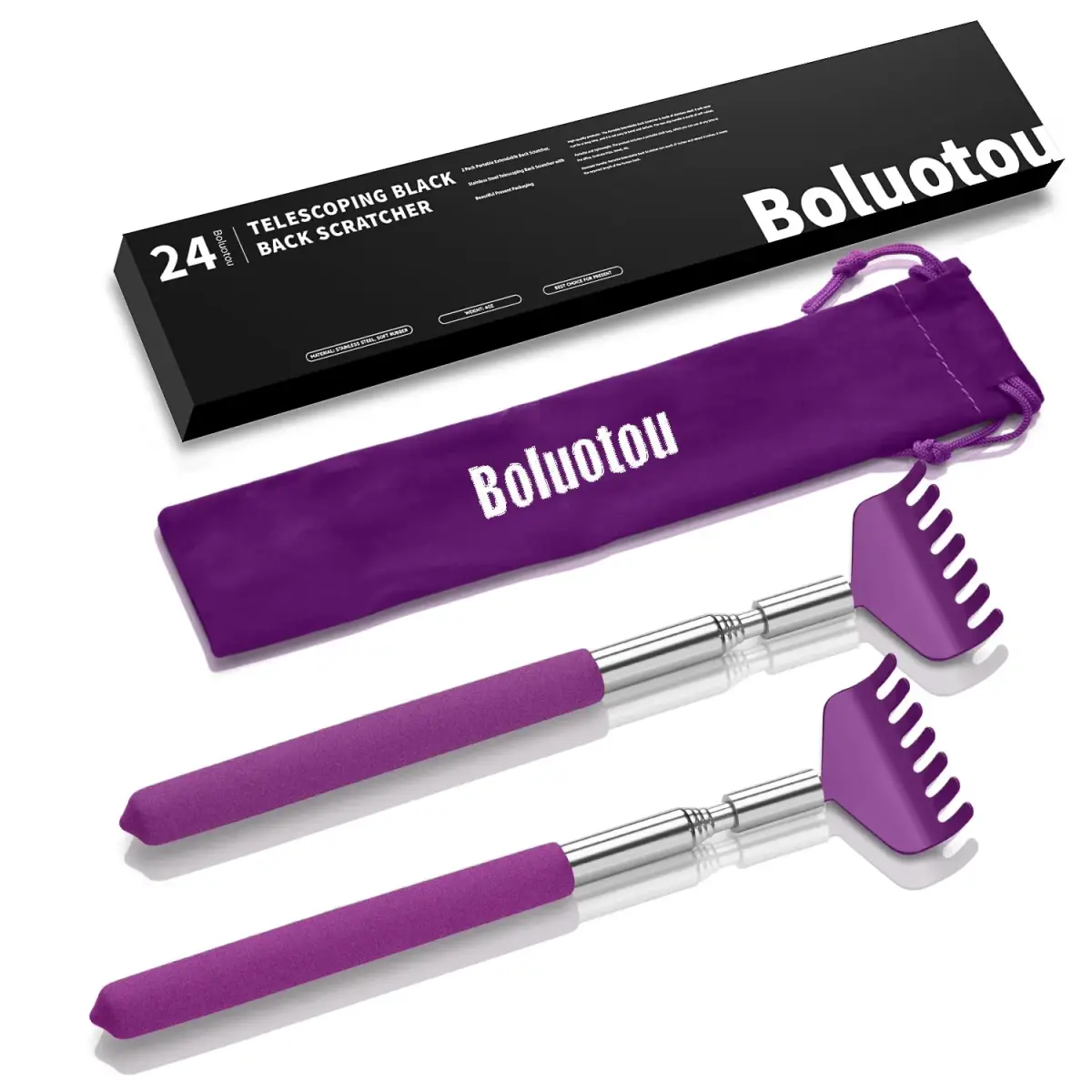 Kuvvfe 2 Pack Extendable Back Scratcher 61cm (24 inches) | Stainless Steel Telescoping with Rubber Grip - main product image