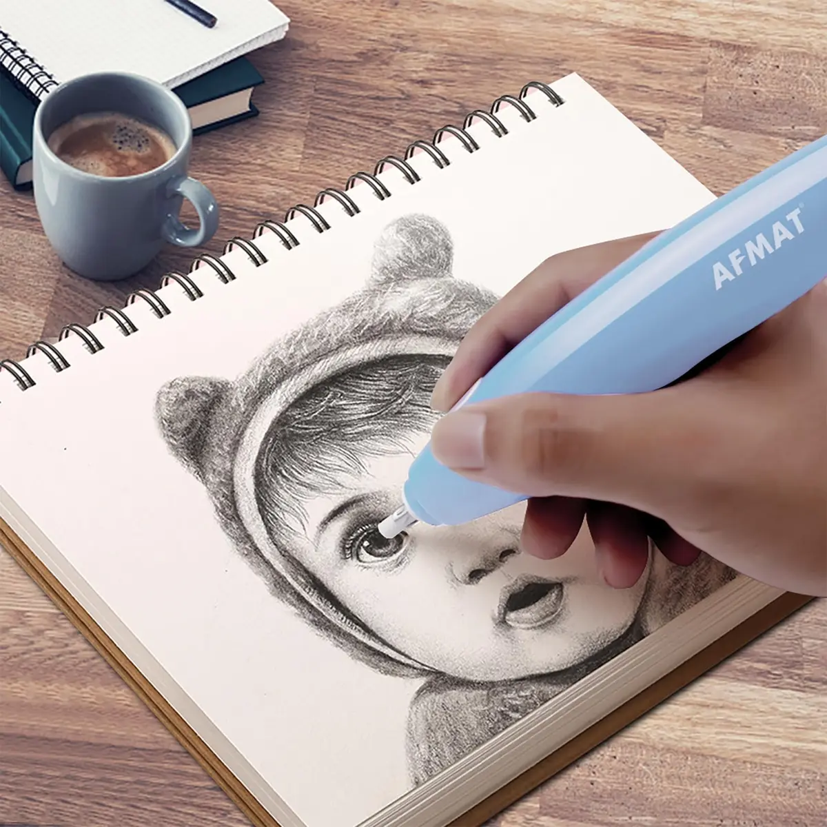 AFMAT Electric Eraser Light Blue | Rechargeable Artist Drafting & Sketching Tool - view 8