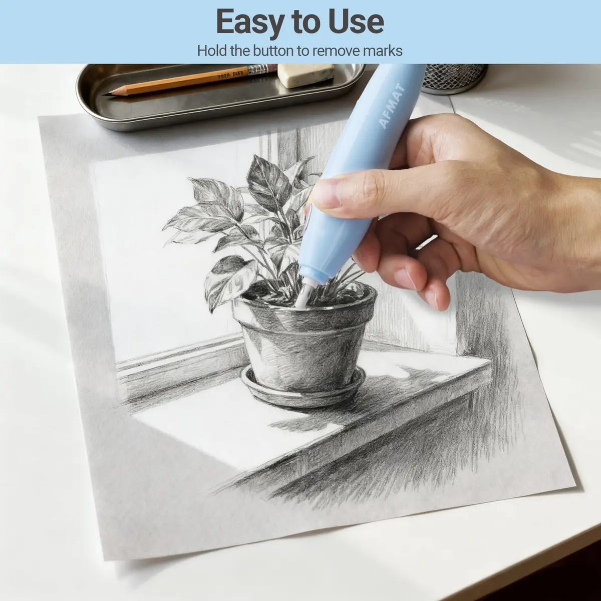 AFMAT Electric Eraser Light Blue | Rechargeable Artist Drafting & Sketching Tool - view 3