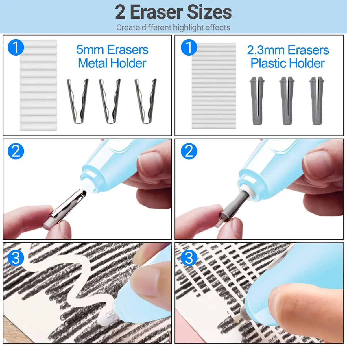 AFMAT Electric Eraser Light Blue | Rechargeable Artist Drafting & Sketching Tool - view 4