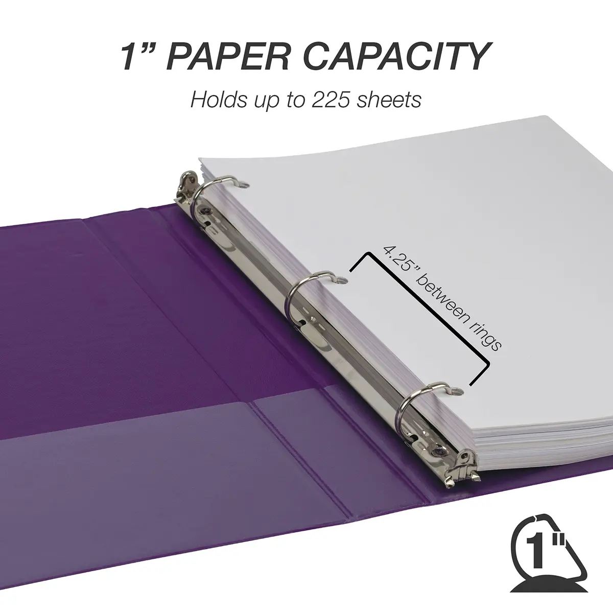 Samsill Durable 1 Inch D-Ring Binder, Customizable Clear View Cover, Plum Purple | Holds 225 Pages - view 5