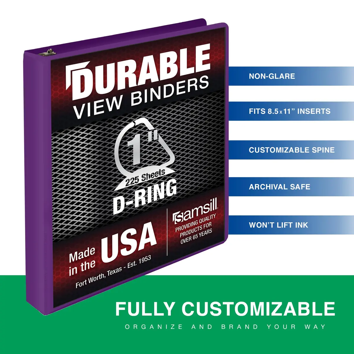 Samsill Durable 1 Inch D-Ring Binder, Customizable Clear View Cover, Plum Purple | Holds 225 Pages - view 2