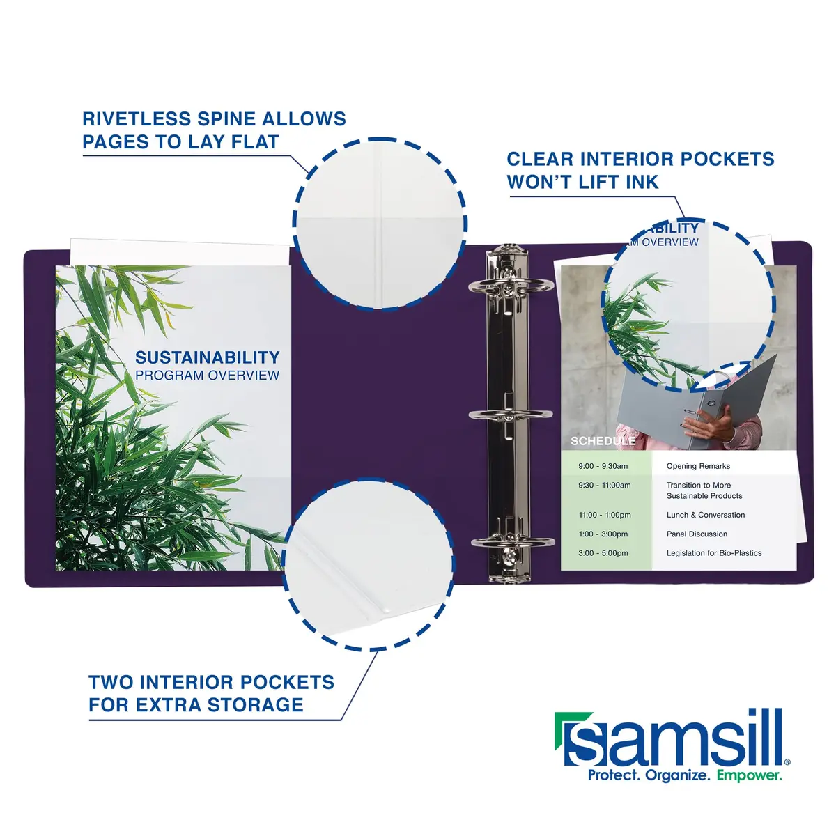 Samsill Durable 1 Inch D-Ring Binder, Customizable Clear View Cover, Plum Purple | Holds 225 Pages - view 4