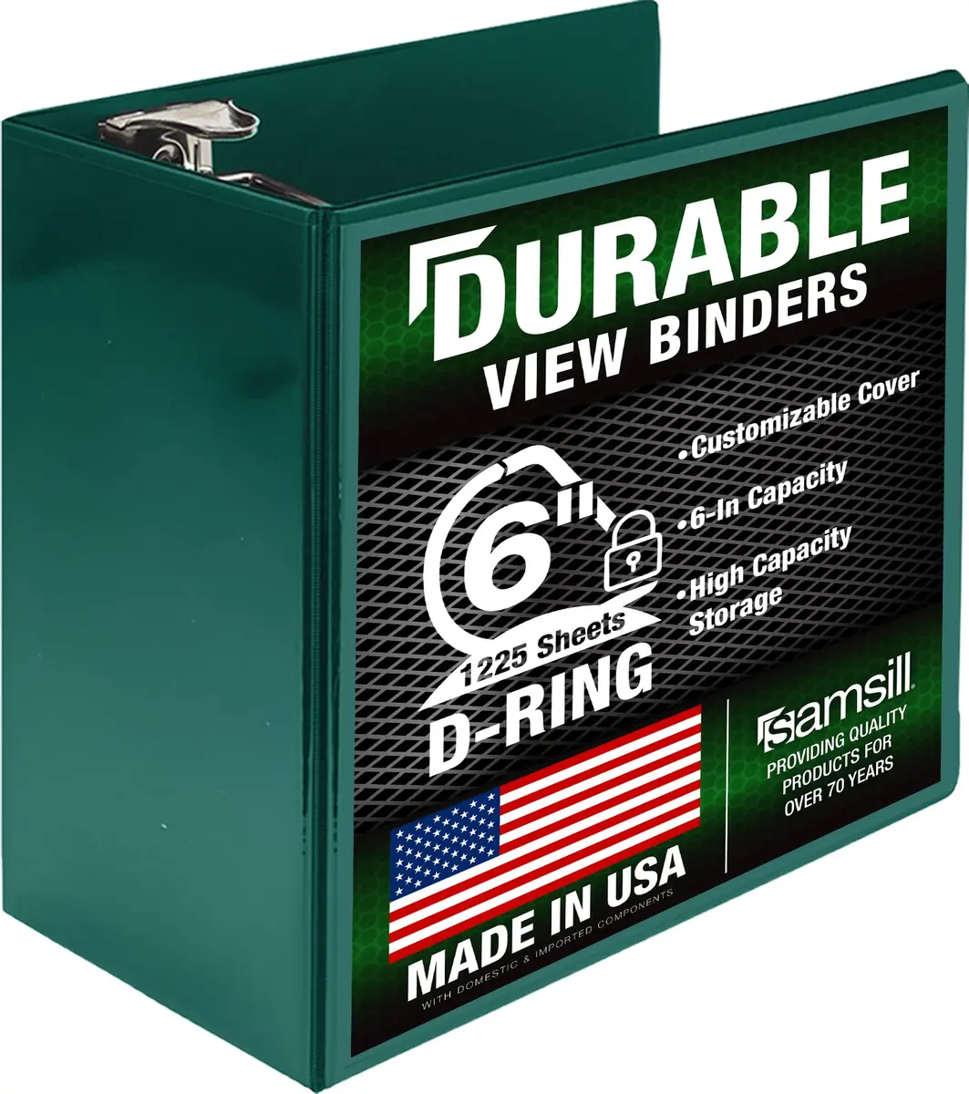 Samsill Durable 6 Inch 3 Ring Binder, Locking D Ring Binder, Customizable Clear View Cover, Forest Green, Holds 1225 Pages | Heavy-Duty Organization - main product image