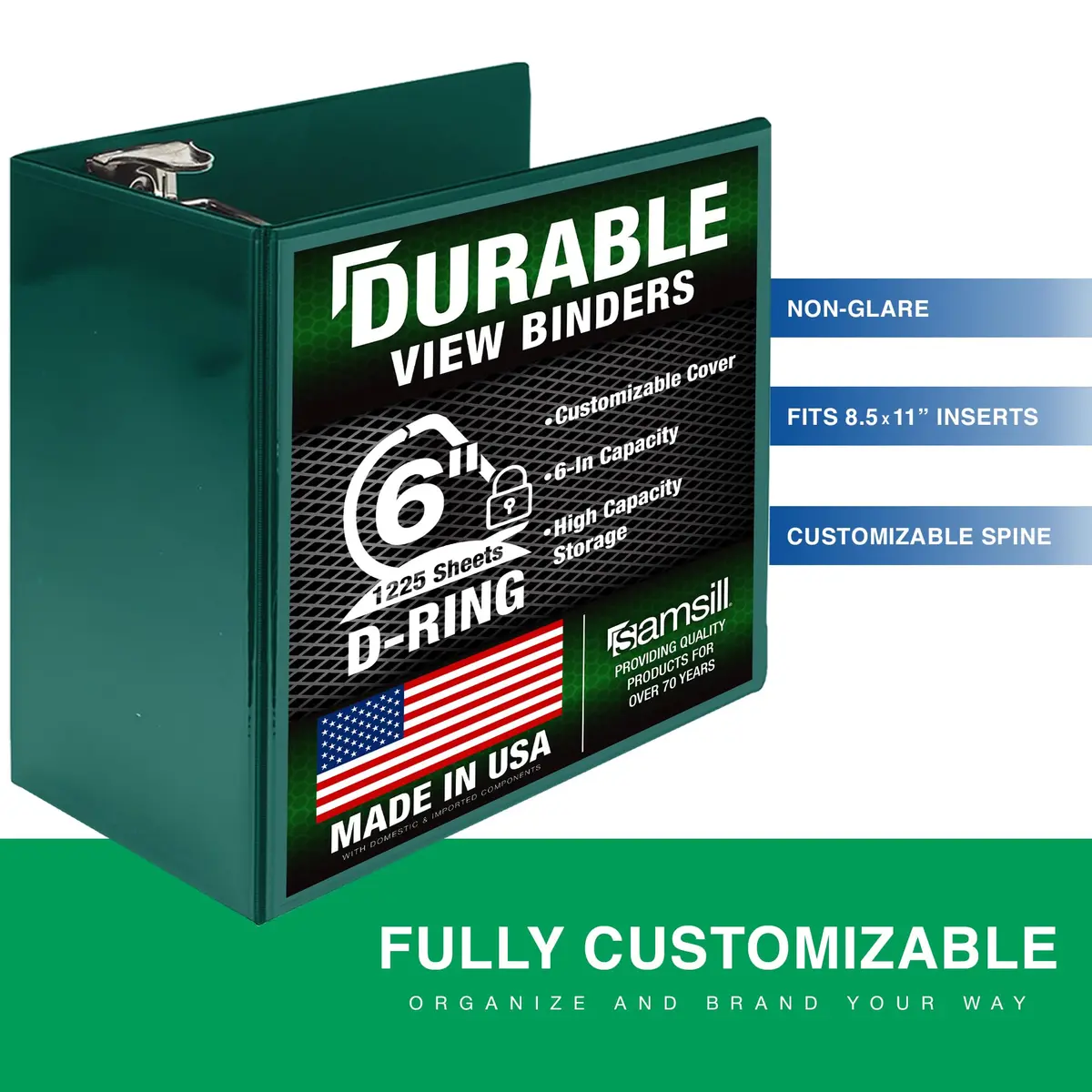 Samsill Durable 6 Inch 3 Ring Binder, Locking D Ring Binder, Customizable Clear View Cover, Forest Green, Holds 1225 Pages | Heavy-Duty Organization - view 2