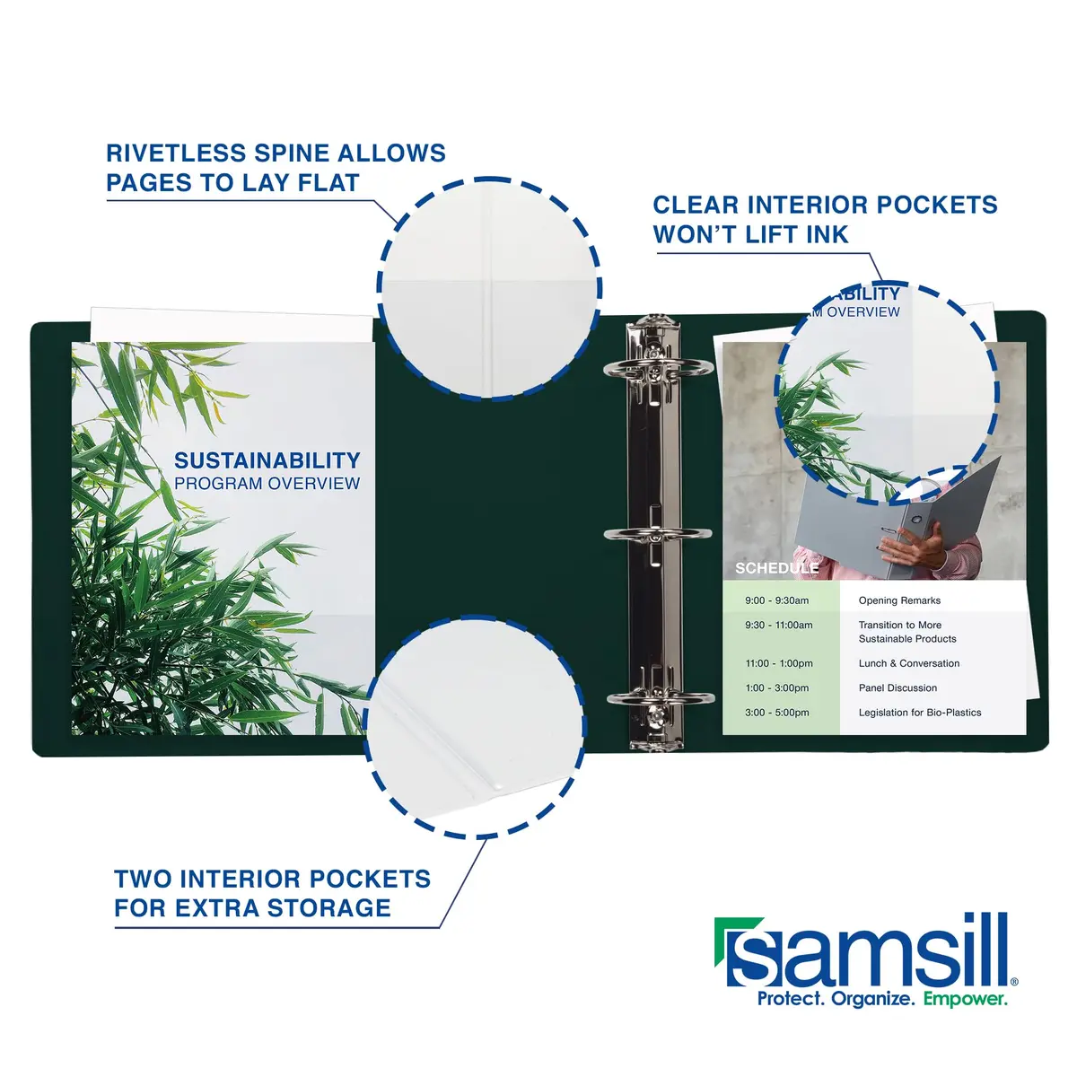 Samsill Durable 6 Inch 3 Ring Binder, Locking D Ring Binder, Customizable Clear View Cover, Forest Green, Holds 1225 Pages | Heavy-Duty Organization - view 3