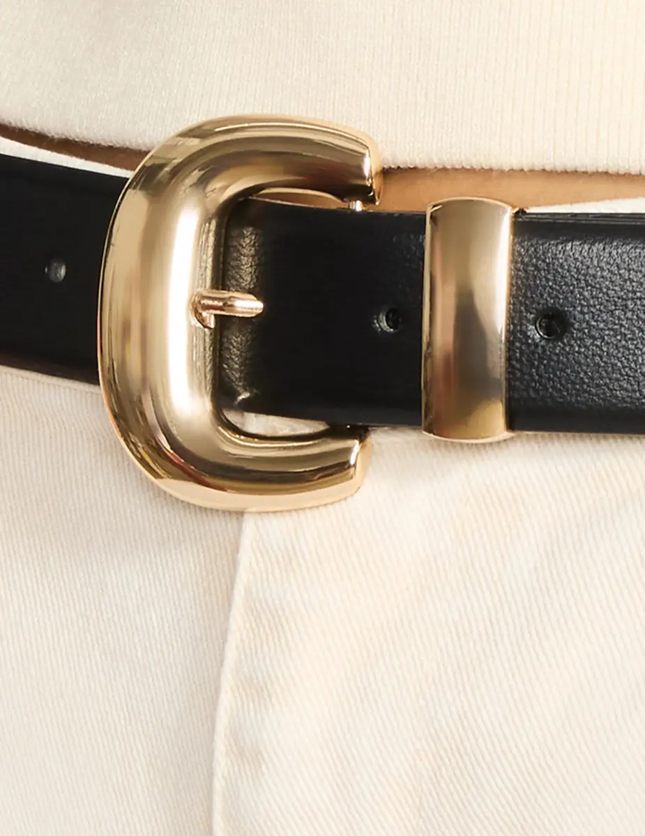 Anne Klein Classic Pant Belt with Gold Buckle | Elegant Black Women's Belt XL - view 2