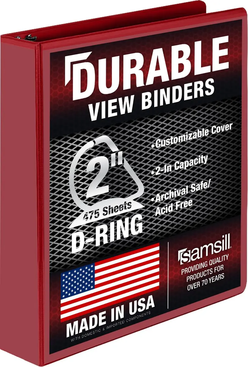 Samsill Durable 2 Inch D-Ring Binder, Customizable Clear View Cover, Dragonfruit, Holds 475 Pages | Heavy-Duty Office & School Organizer - main product image