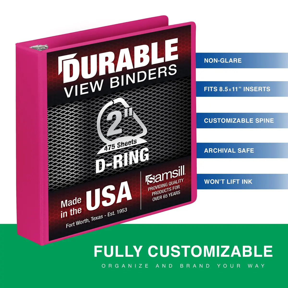 Samsill Durable 2 Inch D-Ring Binder, Customizable Clear View Cover, Dragonfruit, Holds 475 Pages | Heavy-Duty Office & School Organizer - view 2