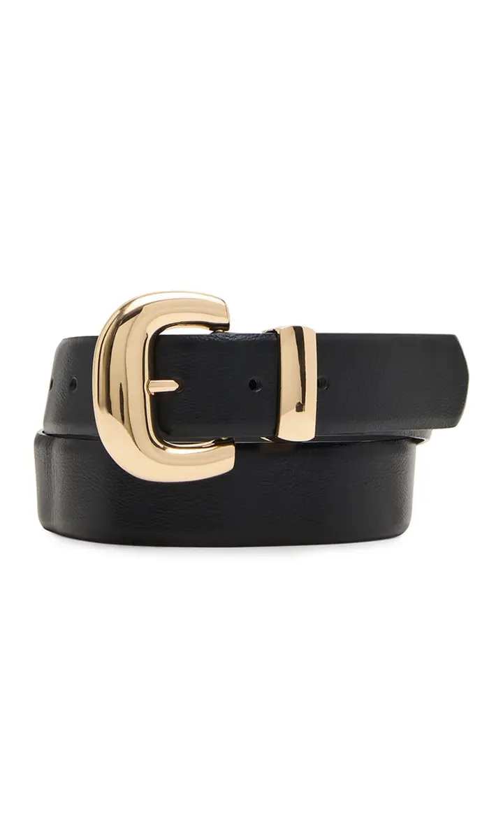 Anne Klein Classic Pant Belt with Gold Buckle | Elegant Black Belt for Women - main product image