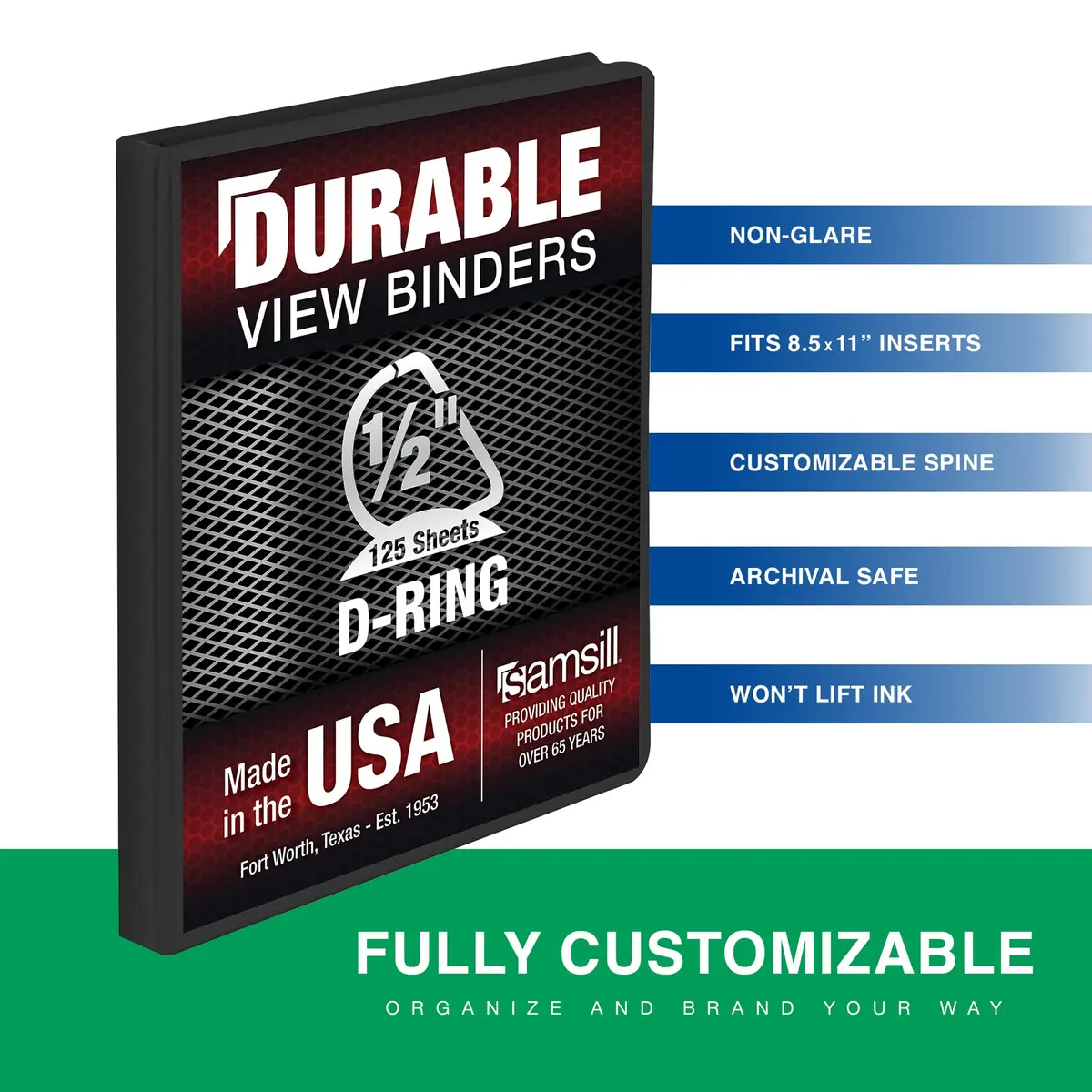Samsill Durable 0.5 Inch D-Ring Binder | Customizable Clear View Cover, Charcoal Black, Holds 125 Pages - view 2