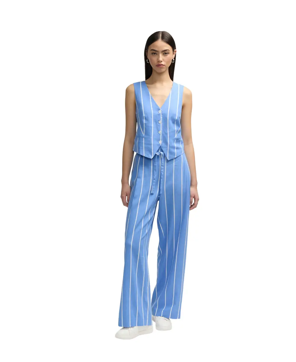 NVLT Women's Linen Tailored Vest X-Small | Blue/White Stripe, Button Front - view 5