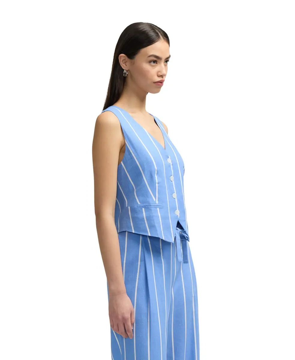 NVLT Women's Linen Tailored Vest X-Small | Blue/White Stripe, Button Front - view 2