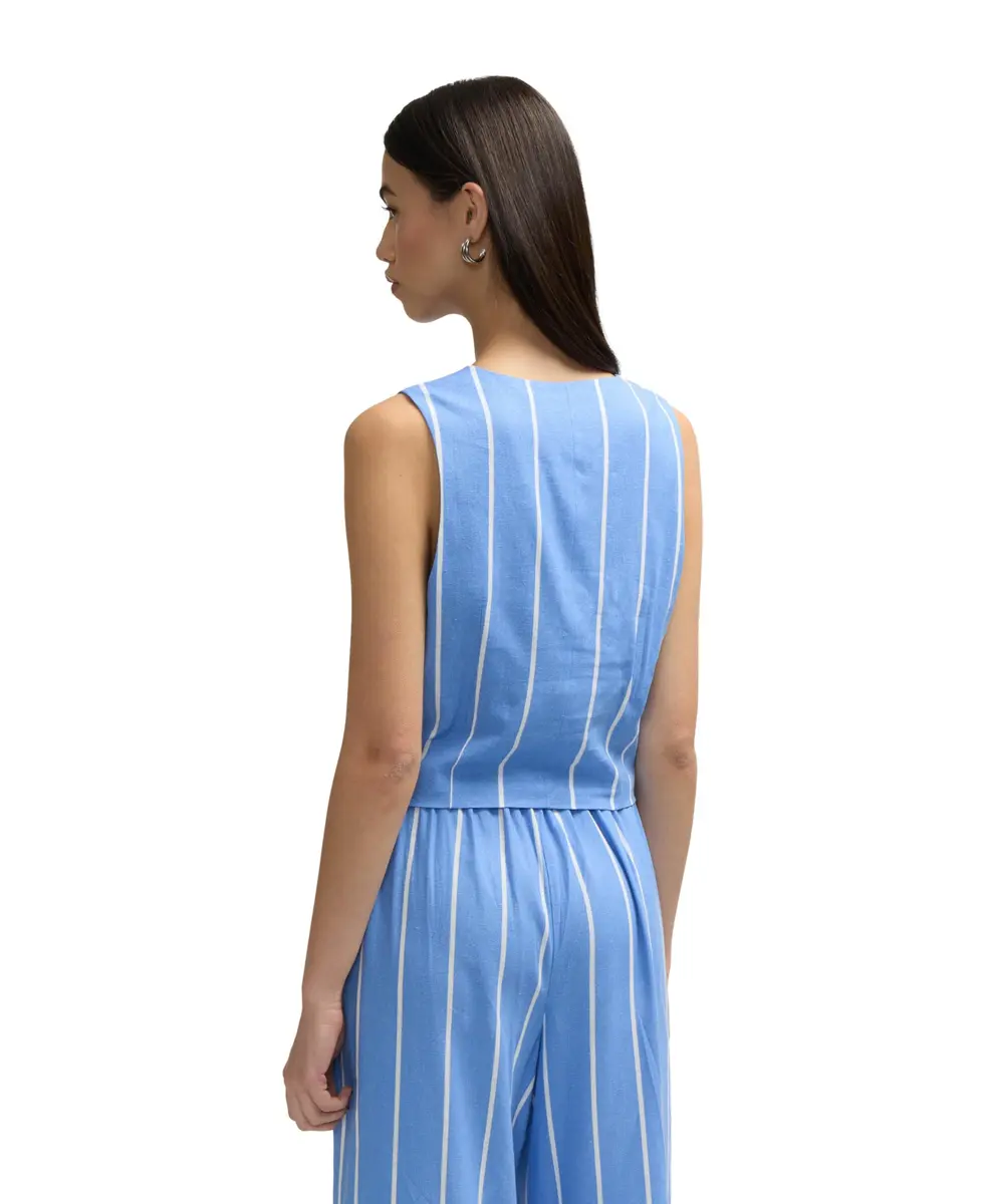 NVLT Women's Linen Tailored Vest X-Small | Blue/White Stripe, Button Front - view 3