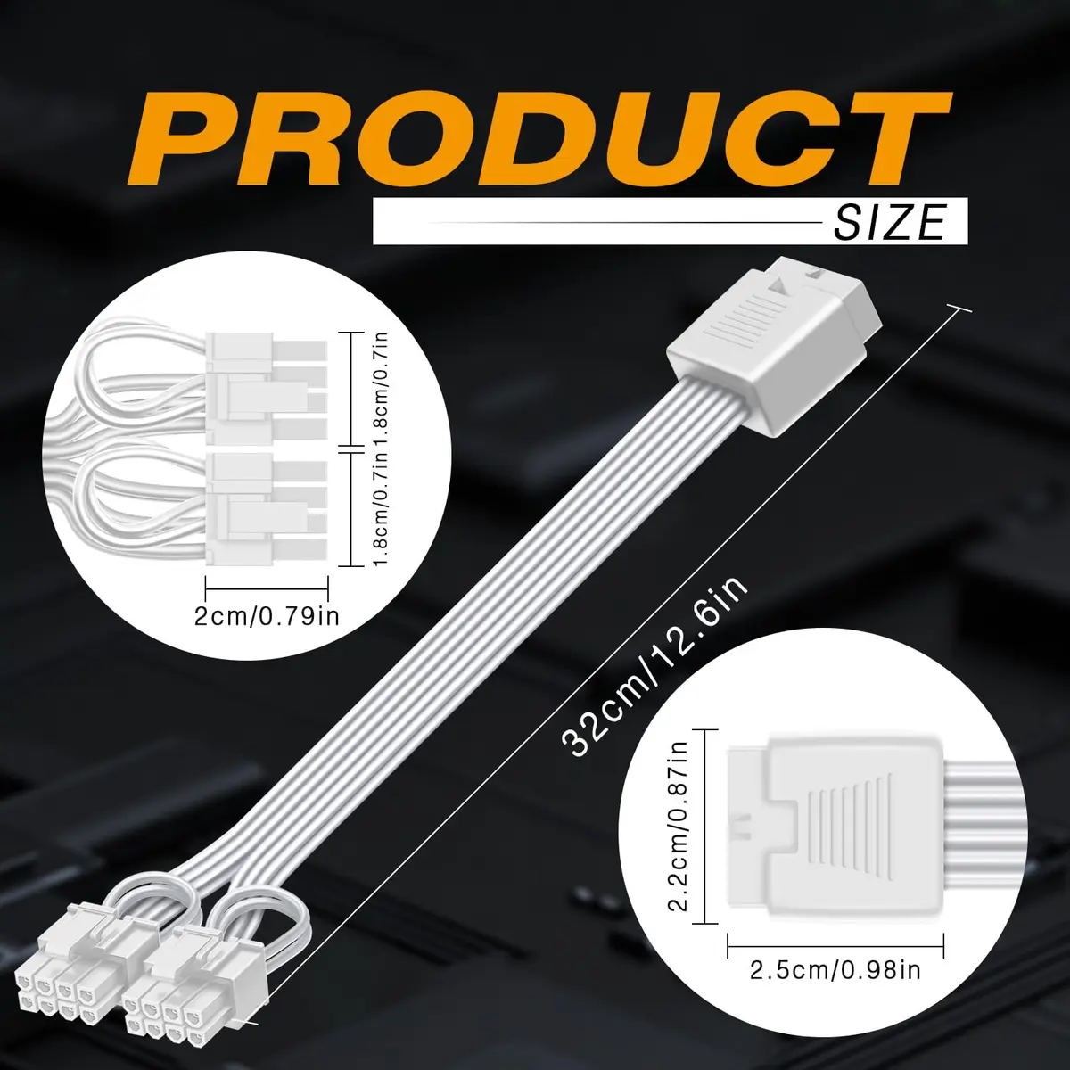 COMeap 16 Pin to Dual 8 Pin PCIe Conversion GPU Power Cable 30cm (11.8in) White | 600W Rated Power - view 4