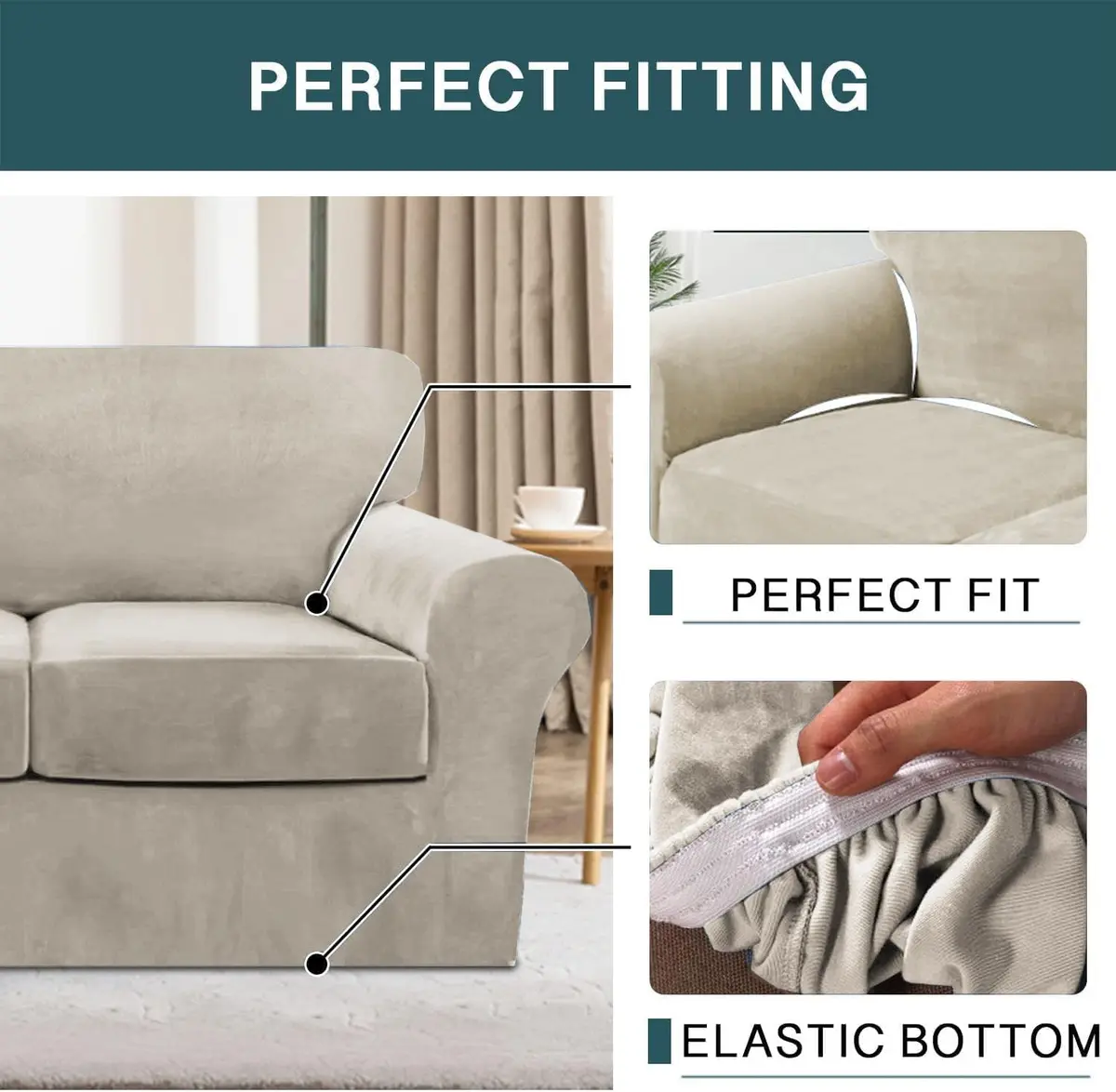 FantasDecor 4 Piece Velvet Sofa Couch Covers Large | All-Round Protection & Elegant Look - view 5