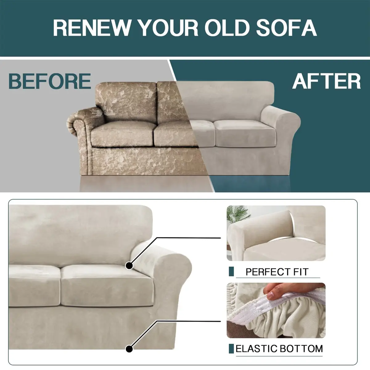FantasDecor 4 Piece Velvet Sofa Couch Covers Large | All-Round Protection & Elegant Look - view 6