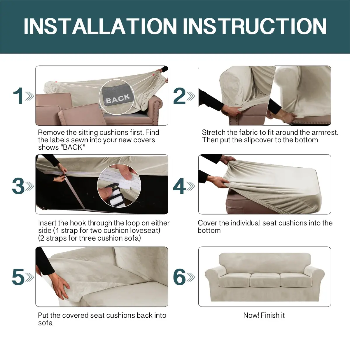 FantasDecor 4 Piece Velvet Sofa Couch Covers Large | All-Round Protection & Elegant Look - view 7