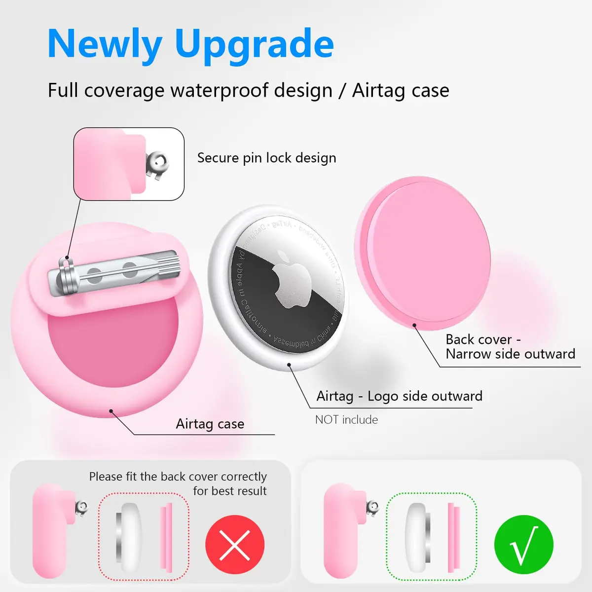 Meletoon Waterproof AirTag Holder for Kids - 4 Pack Cute Cartoon Silicone Case with Safety Pin | Hidden Tracker for Clothes, Luggage, Shoes, Backpack - view 7