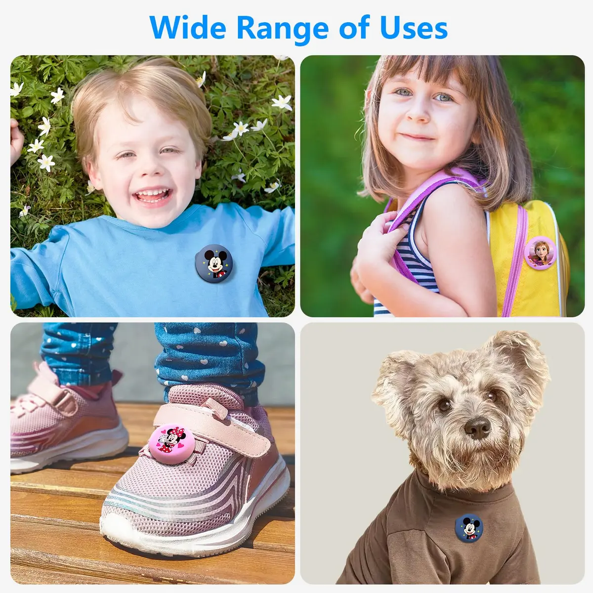 Meletoon Waterproof AirTag Holder for Kids - 4 Pack Cute Cartoon Silicone Case with Safety Pin | Hidden Tracker for Clothes, Luggage, Shoes, Backpack - view 2