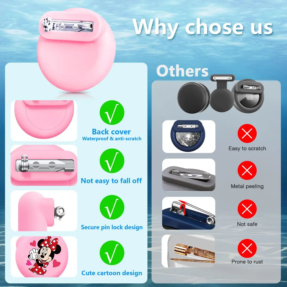 Meletoon Waterproof AirTag Holder for Kids - 4 Pack Cute Cartoon Silicone Case with Safety Pin | Hidden Tracker for Clothes, Luggage, Shoes, Backpack - view 4