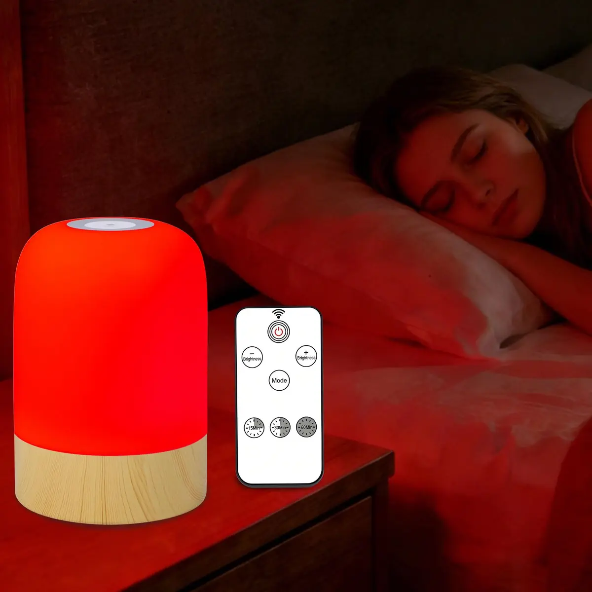 Aoife 670nm Red Light Bedside Lamp 9.0 cm (3.54 in) | 4 Color Modes with Remote Control - main product image