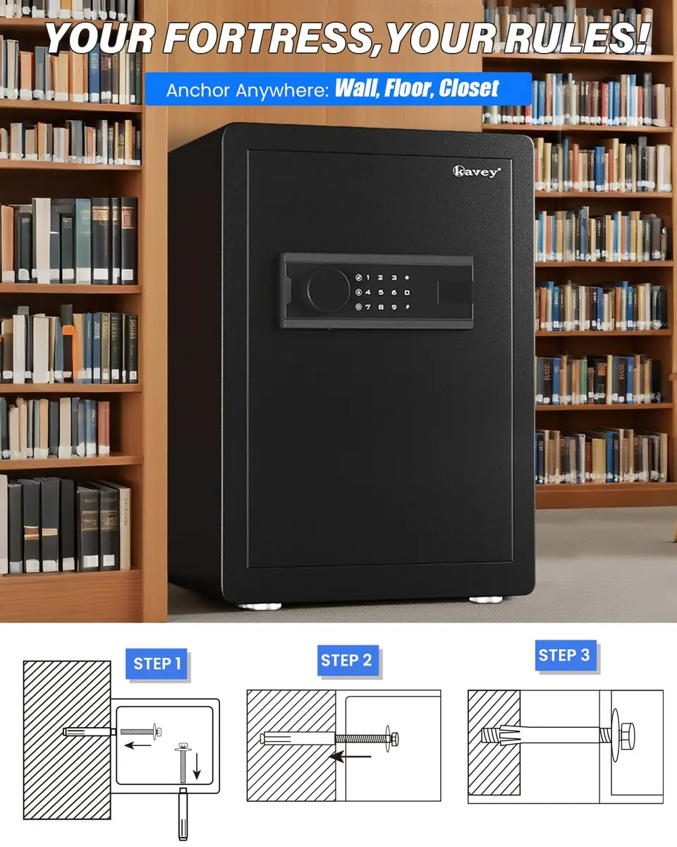kavey 2.5 Cub Safe Box Large Home Safe with Fireproof Waterproof Bag | Dual Alarm Touch Screen - view 6
