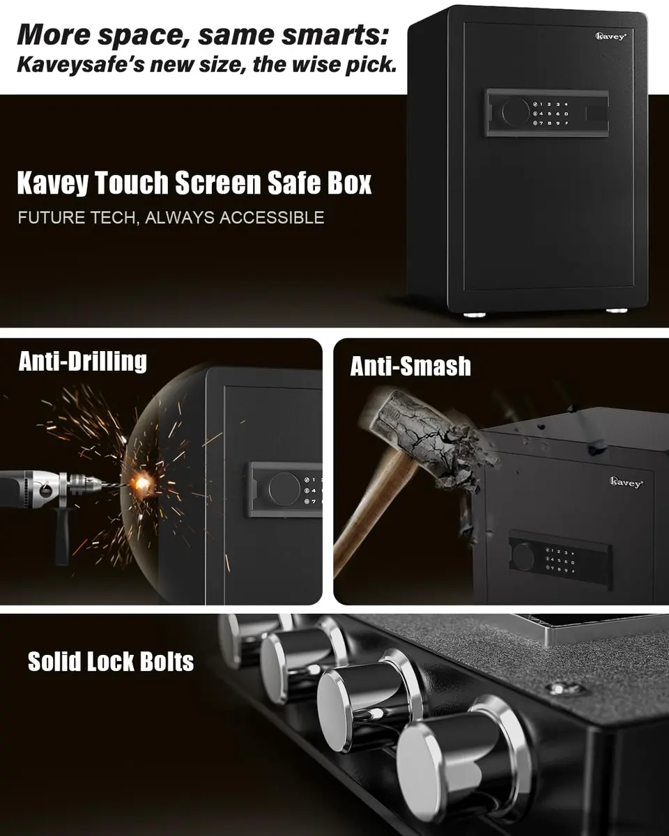 kavey 2.5 Cub Safe Box Large Home Safe with Fireproof Waterproof Bag | Dual Alarm Touch Screen - view 2