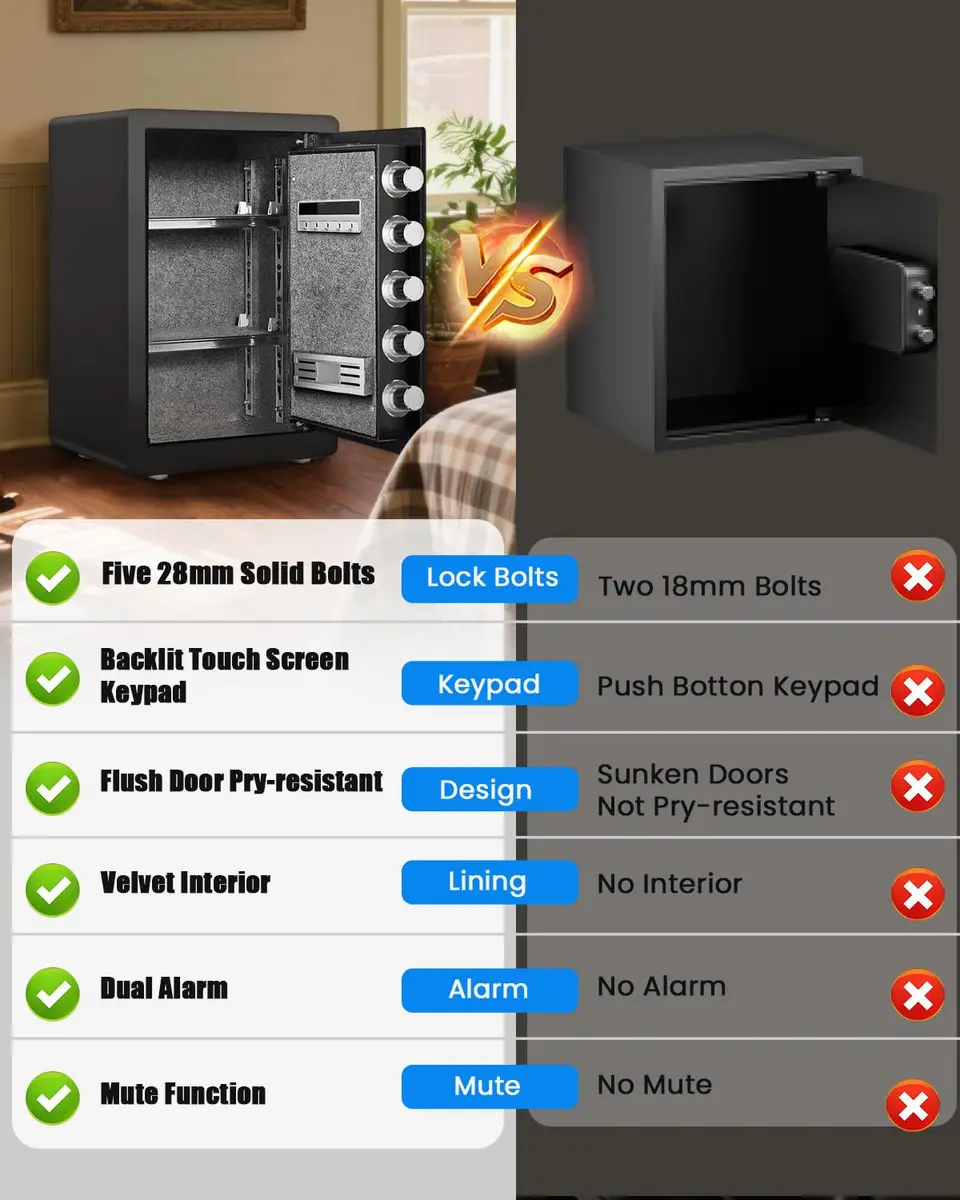 kavey 2.5 Cub Safe Box Large Home Safe with Fireproof Waterproof Bag | Dual Alarm Touch Screen - view 4