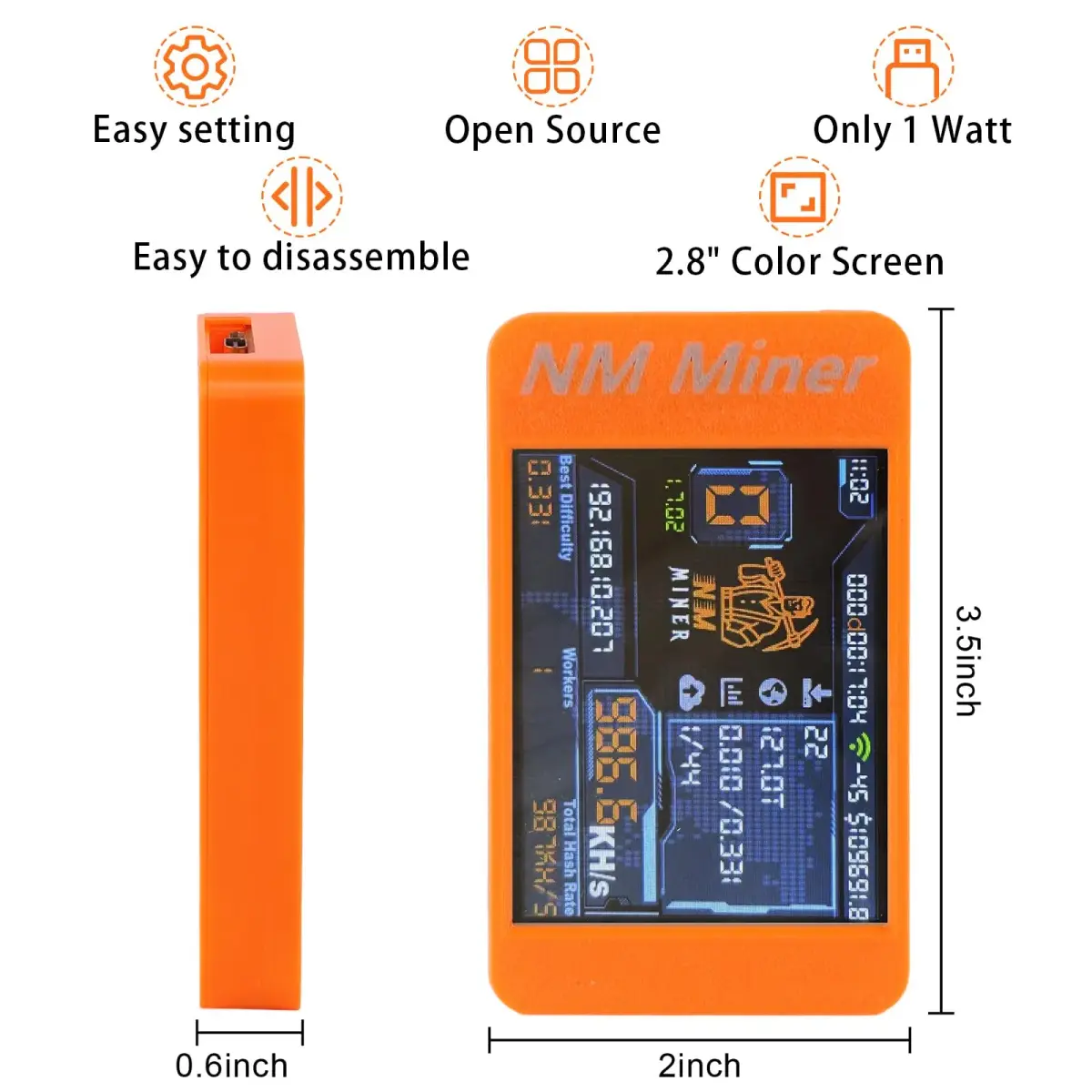Cryptovolmine NM Miner 986 kH/s 2.8 inch Color Display DIY Solo Crypto Miner - view 3