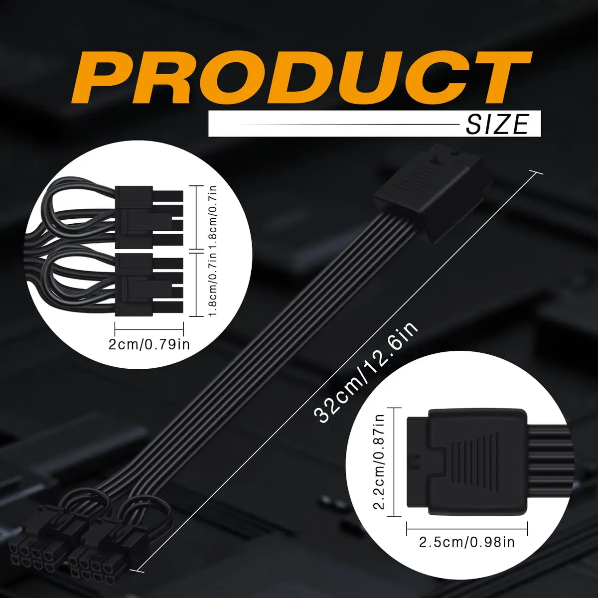 COMeap 16 Pin to Dual 8 Pin PCIe Conversion Cable 30cm (11.8in) Black | Powers High-End GPUs - view 4