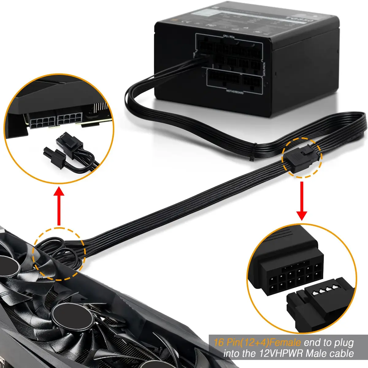 COMeap 16 Pin to Dual 8 Pin PCIe Conversion Cable 30cm (11.8in) Black | Powers High-End GPUs - view 6