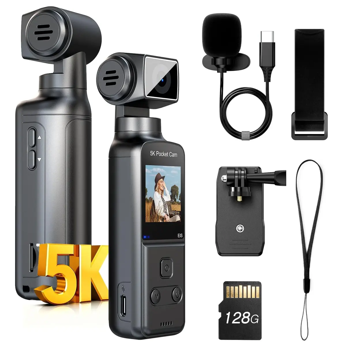 BOBLOV W5 5K Body Camera with 128GB Storage | 4K/60FPS EIS Stabilization for Vlogging & Meetings - main product image