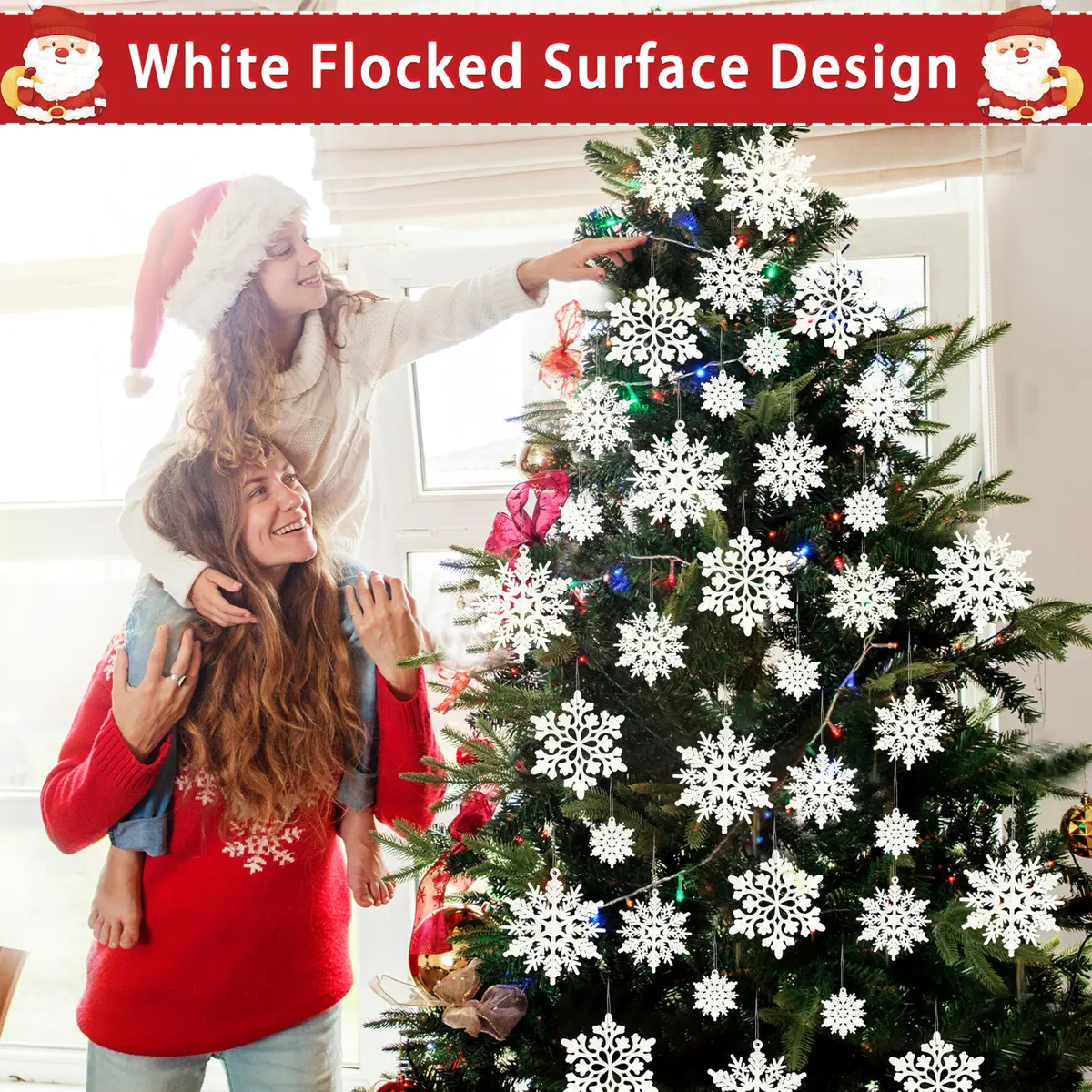 GuassLee Hanging Ornaments 36pcs | White Flocked Snowflakes for Xmas & Winter Wonderland (70-120 chars) - view 6