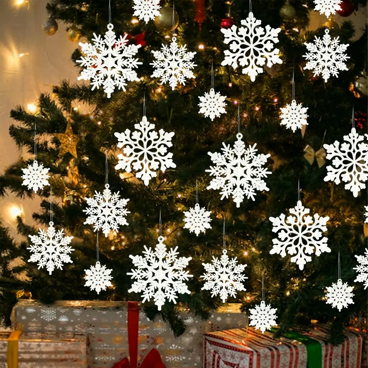 GuassLee Hanging Ornaments 36pcs | White Flocked Snowflakes for Xmas & Winter Wonderland (70-120 chars) - view 8