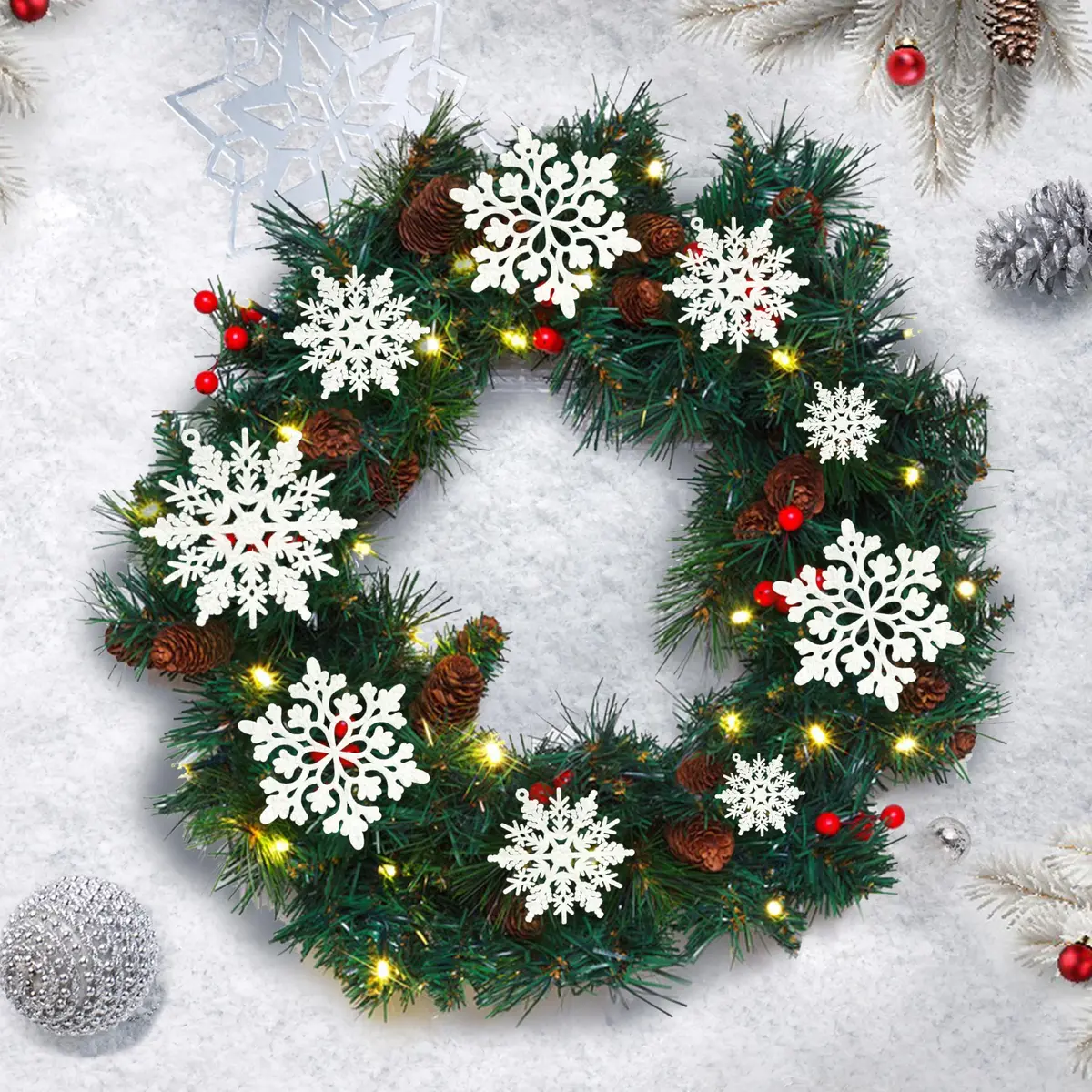 GuassLee Hanging Ornaments 36pcs | White Flocked Snowflakes for Xmas & Winter Wonderland (70-120 chars) - view 2