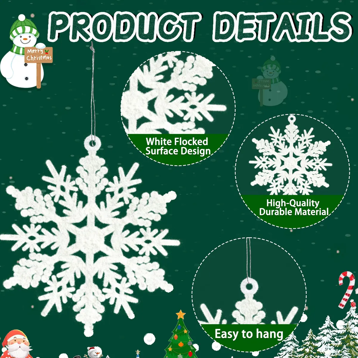 GuassLee Hanging Ornaments 36pcs | White Flocked Snowflakes for Xmas & Winter Wonderland (70-120 chars) - view 4