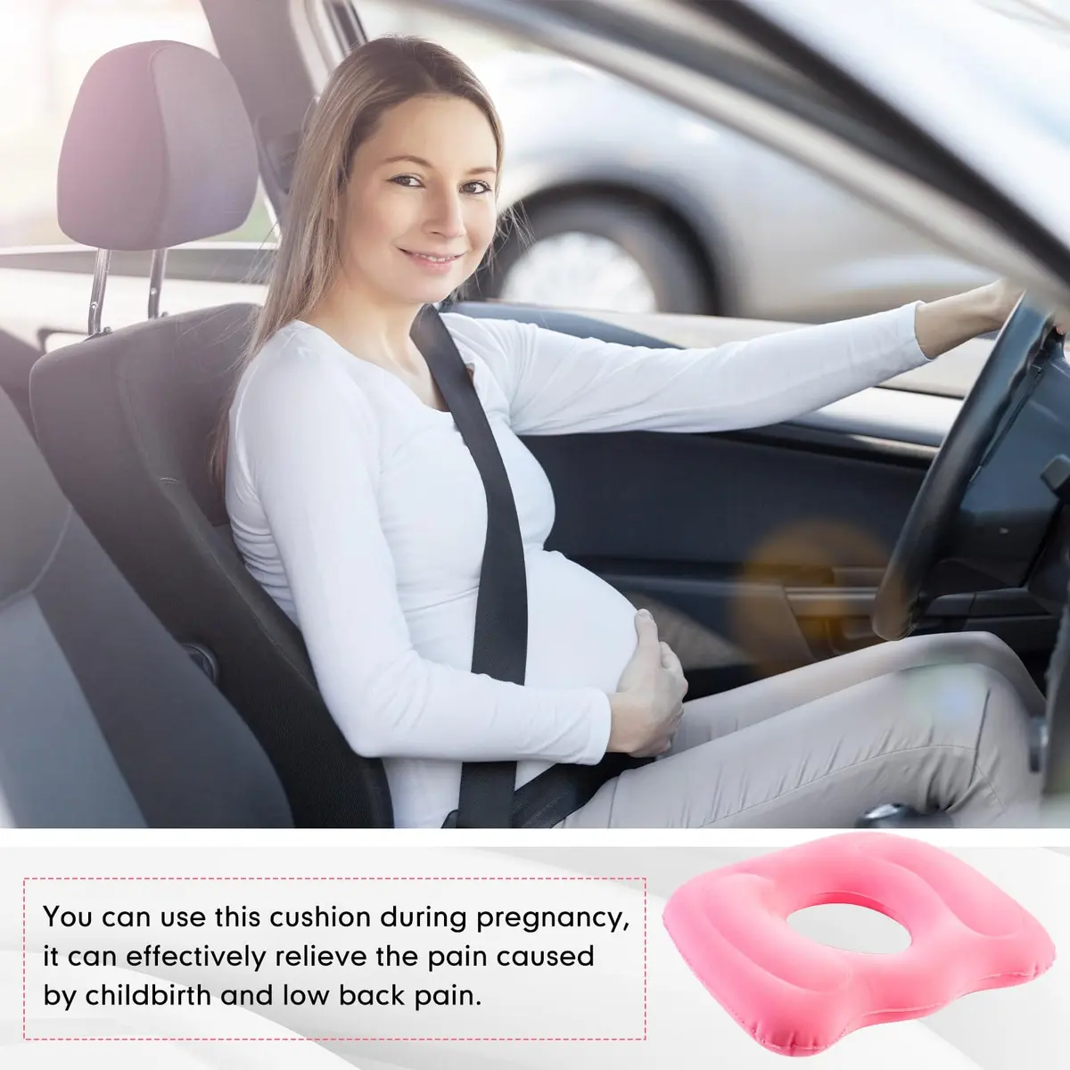Leinuosen Pink Inflatable Seat Cushion 46cm x 40cm x 12cm (18.1" x 15.7" x 4.7") | Comfortable & Portable for All-Day Sitting - view 6