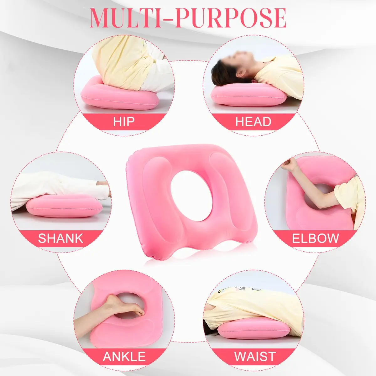Leinuosen Pink Inflatable Seat Cushion 46cm x 40cm x 12cm (18.1" x 15.7" x 4.7") | Comfortable & Portable for All-Day Sitting - view 7