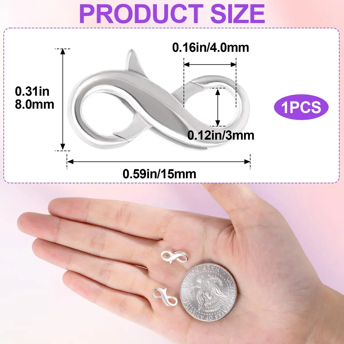 Pndeyo Sterling Silver Lobster Claw Clasps 0.59×0.31in | Jewelry Connector & Enhancer - view 2