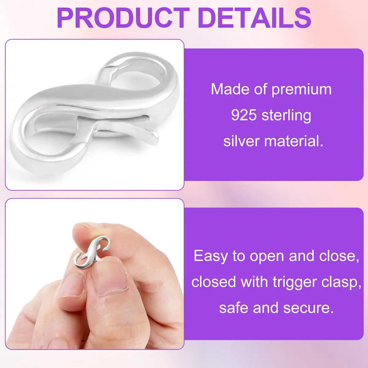 Pndeyo Sterling Silver Lobster Claw Clasps 0.59×0.31in | Jewelry Connector & Enhancer - view 3