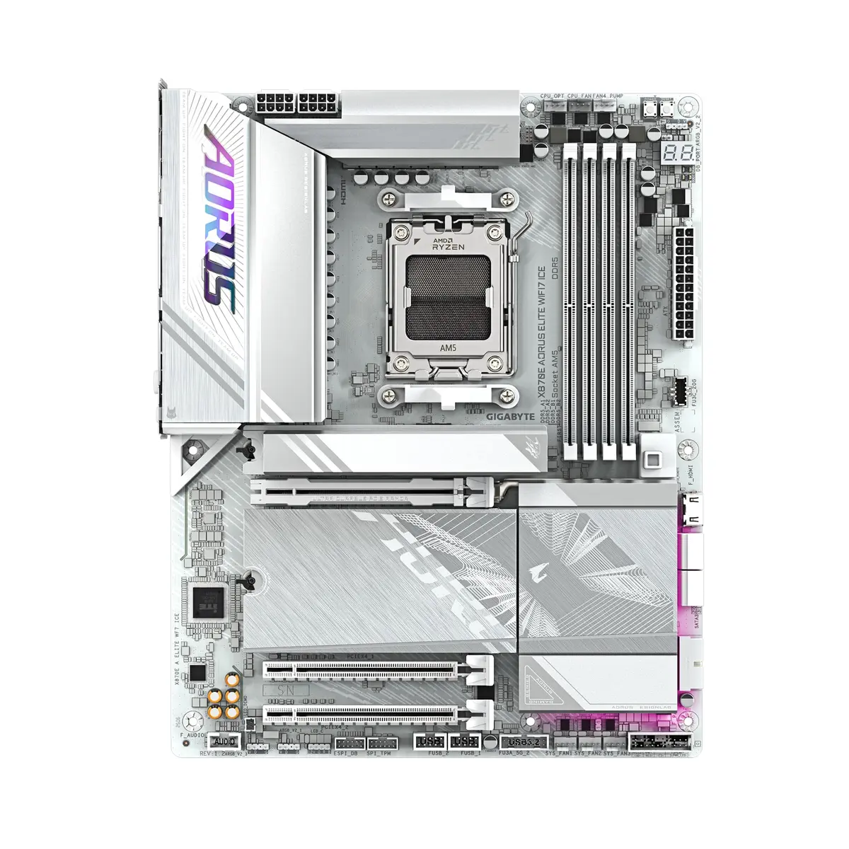 GIGABYTE X870E AORUS Elite WIFI7 ICE AMD AM5 Motherboard | DDR5, PCIe 5.0, WiFi7, 4X M.2, 2.24kg - view 2